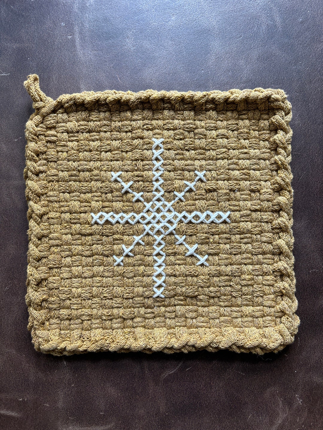 Potholders set of 2, Handmade, Loomed, Stitched, Embroidered, Atomic