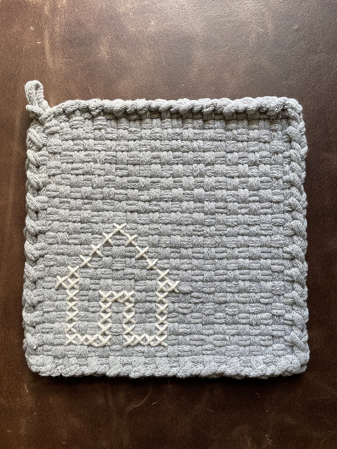 Potholders set of 2, Handmade, Loomed, Stitched, Embroidered, House Etsy