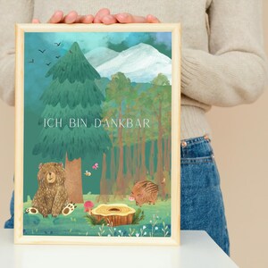 Póster para habitación infantil I DIN A3 I Afirmaciones para niños I Pósteres de animales del bosque I Decoración habitación infantil I Agradecimiento