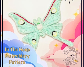 ITH Luna Moth Stuffed Plush Keychain 4x4 Hoop - In The Hoop Machine Embroidery Pattern Gift - Digital Download Files