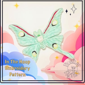 ITH Luna Moth Stuffed Plush Keychain 4x4 Hoop - In The Hoop Machine Embroidery Pattern Gift - Digital Download Files