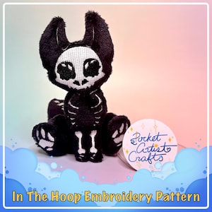 ITH 3D Sitting Beanie: Skeleton Fox Stuffed Plush Stuffie Keychain 4x4, 5x7, 6x10 - In The Hoop Embroidery Pattern - Digital Download File