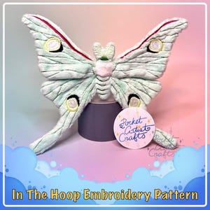ITH Luna Moth Stuffed Plush Keychain 4x4 Hoop - In The Hoop Machine Embroidery Pattern Gift - Digital Download Files
