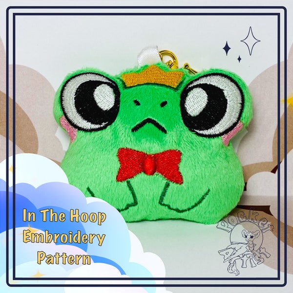 ITH Sir Frog peluche porte-clé cerceau 4 x 4 - motif de broderie Machine dans le cerceau cadeau - fichiers à téléchargement numérique