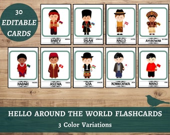 Hello Around The World Flag Flashcards with Kids, Country and Flag Flashcards Busy Book, Cultural Diversity, Languages of the World