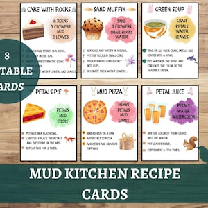 Mud Kitchen Recipe Cards, Pretend Play, Outdoor Forest School, Learning Binder, Flash Cards, Sensory Play, Busy Book, Backyard Games Summer