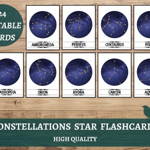 Carte delle costellazioni, Stella, Spazio, Sistema solare, Astronomia, Schede flash, Raccoglitore di apprendimento, Libro occupato, Schede di comunicazione, Gioco sensoriale, Arte