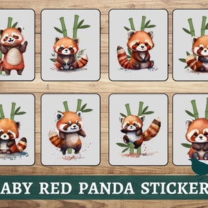 Adesivos de panda vermelho, adesivos minúsculos e fofos para computador, adesivo peludo de gambá de guaxinim, meme de skate escolar em casa virando adesivos de livros vermelhos