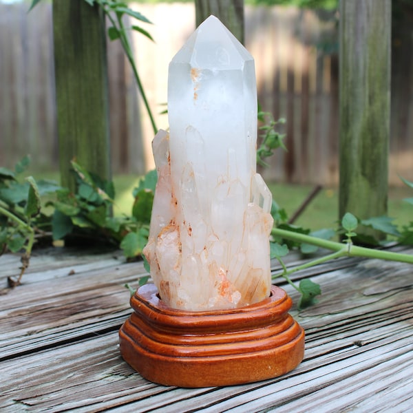 Variety of Large Raw Natural Cathedral Quartz Crystals for Home Decor or Altar, 9-10" Tall with Wood Stand, Rock Collection, Christmas gift