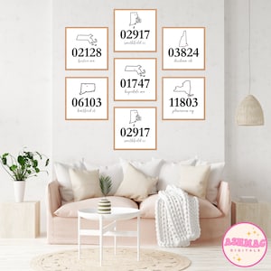 7 Set Custom Hometown Zip Code Wall Prints - Personalized Digital Art for College Dorm Decor