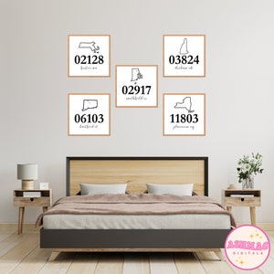 5 Set Custom Hometown Zip Code Wall Prints - Personalized Digital Art for College Dorm Decor
