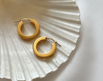 24K plated goldfield/silver hoops ,goldfield 24k plated  ,round daily gold earrings Israeli Jewelry, Israeli artist classic gold Hoops