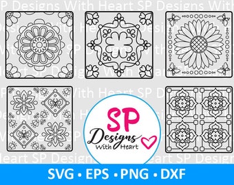 Tile Square Designs 21-25, Digital Vector Files, svg, eps, png, dxf, jpg, CNC Laser, Cricut, Silhouette, Instant Download