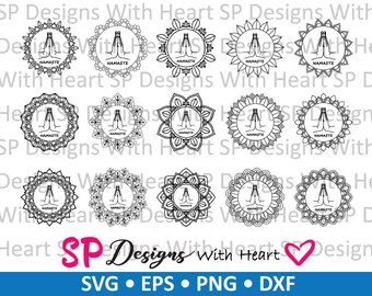 Mandala Borders 11-15 (Namaste Hands Center), Digital Vector Files, svg, eps, png, dxf, jpg, CNC Laser, Cricut, Silhouette, Instant Download
