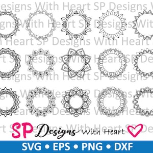 Mandala Borders 1-5 (Centro vuoto), File vettoriali digitali, svg, eps, png, dxf, jpg, Laser CNC, Cricut, Silhouette, Download istantaneo