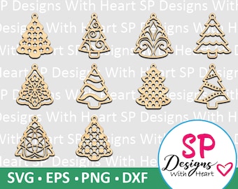 Trees Ornament Designs 1-10, Digital Vector Files, svg, eps, png, dxf, jpg, CNC Laser, Cricut, Silhouette, Instant Download