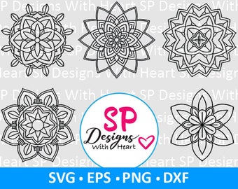 Mandalas 1-5, Digital Vector Files, svg, eps, png, dxf, jpg, CNC Laser, Cricut, Silhouette, Instant Download