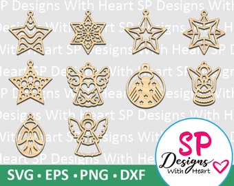 Stars & Angels Ornament Designs 41-50, Digital Vector Files, svg, eps, png, dxf, jpg, CNC Laser, Cricut, Silhouette, Instant Download