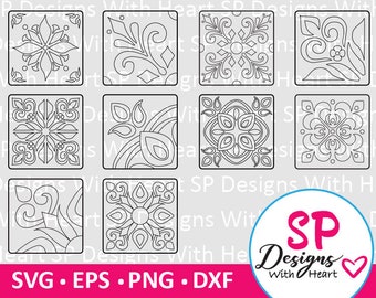 Tile Square Designs 121-130, Digital Vector Files, svg, eps, png, dxf, jpg, CNC Laser, Cricut, Silhouette, Instant Download
