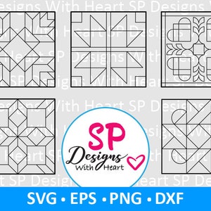 Quilt Block Designs 101-105, Digital Vector Files, svg, eps, png, dxf, jpg, CNC Laser, Cricut, Silhouette, Instant Download
