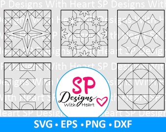 Quilt Block Designs 96-100, Digital Vector Files, svg, eps, png, dxf, jpg, CNC Laser, Cricut, Silhouette, Instant Download