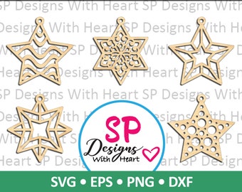 Stars Ornament Designs 41-45, Digital Vector Files, svg, eps, png, dxf, jpg, CNC Laser, Cricut, Silhouette, Instant Download
