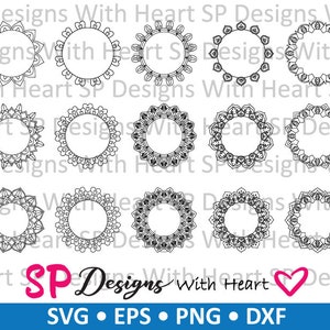 Puede incluir: Conjunto de 18 marcos circulares de estilo mandala en blanco y negro con un diseño de corazón. Los marcos son perfectos para agregar un toque de elegancia a tus manualidades y proyectos.