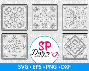 Tile Square Designs 116-120, Digital Vector Files, svg, eps, png, dxf, jpg, CNC Laser, Cricut, Silhouette, Instant Download