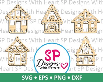 Gingerbread Ornament Designs 36-40, Digital Vector Files, svg, eps, png, dxf, jpg, CNC Laser, Cricut, Silhouette, Instant Download