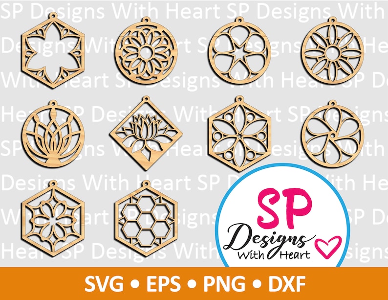 K&ouml;nnte beinhalten: Satz von zehn lasergeschnittenen Holz-Ornamenten mit geometrischen Designs mit floralen Motiven. Die Ornamente haben verschiedene Formen, darunter Kreise, Sechsecke und Rauten. Die Designs sind filigran und detailliert, mit einem zarten, luftigen Gef&uuml;hl. Die Ornamente sind perfekt, um jedem Wohndesign einen Hauch von Eleganz zu verleihen.