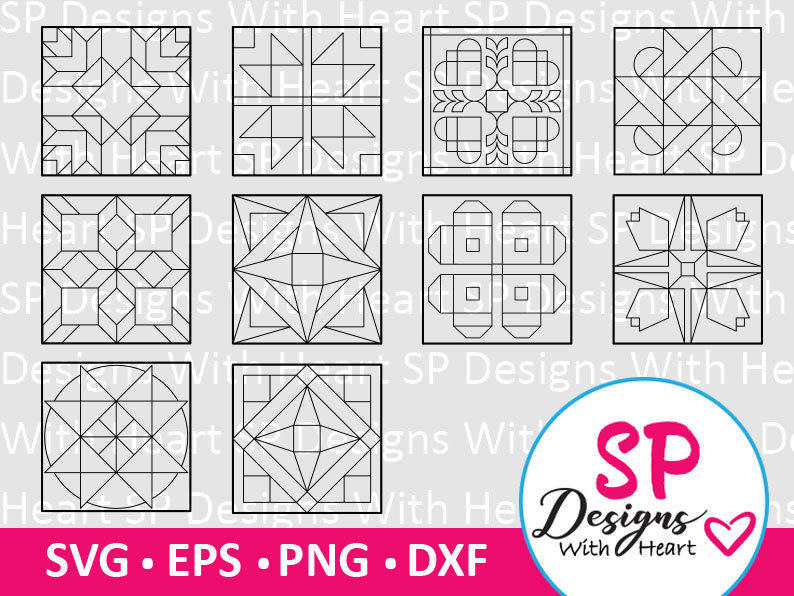Dessins de blocs de courtepointe 101-110, fichiers vectoriels numériques, svg, eps, png, dxf, jpg, laser CNC, Cricut, Silhouette, téléchargement immédiat