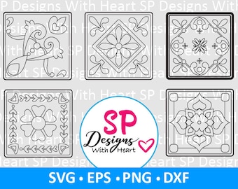 Tile Square Designs 51-55, Digital Vector Files, svg, eps, png, dxf, jpg, CNC Laser, Cricut, Silhouette, Instant Download