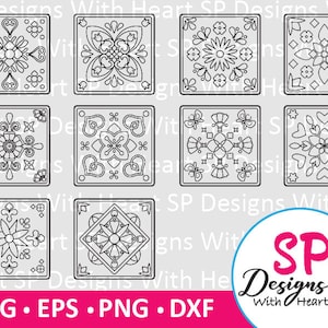 Tile Square Designs 111-120, Digital Vector Files, svg, eps, png, dxf, jpg, CNC Laser, Cricut, Silhouette, Instant Download