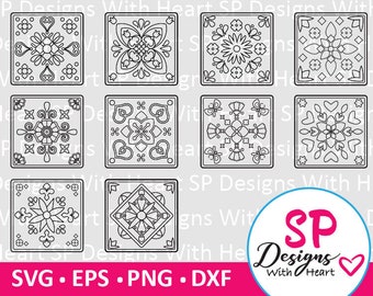 Tile Square Designs 111-120, Digital Vector Files, svg, eps, png, dxf, jpg, CNC Laser, Cricut, Silhouette, Instant Download
