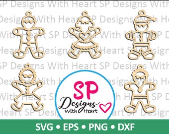Gingerbread Ornament Designs 31-35, Digital Vector Files, svg, eps, png, dxf, jpg, CNC Laser, Cricut, Silhouette, Instant Download