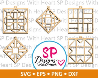 Quilts Suncatcher Designs 51-55, Digital Vector Files, svg, eps, png, dxf, jpg, CNC Laser, Cricut, Silhouette, Instant Download