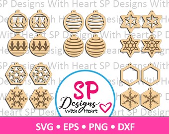 Christmas Earrings Designs 11-15, Digital Vector Files, svg, eps, png, dxf, jpg, CNC Laser, Cricut, Silhouette, Instant Download