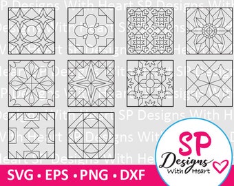 Dessins de blocs de courtepointe 91-100, fichiers vectoriels numériques, svg, eps, png, dxf, jpg, laser CNC, Cricut, Silhouette, téléchargement immédiat