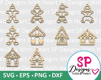 Gingerbread Ornament Designs 31-40, Digital Vector Files, svg, eps, png, dxf, jpg, CNC Laser, Cricut, Silhouette, Instant Download