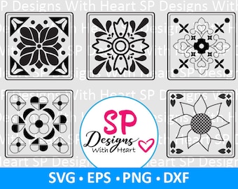 Tile Square Designs 71-75, Digital Vector Files, svg, eps, png, dxf, jpg, CNC Laser, Cricut, Silhouette, Instant Download