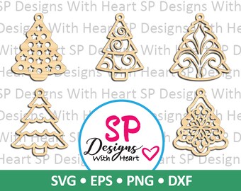 Trees Ornament Designs 1-5, Digital Vector Files, svg, eps, png, dxf, jpg, CNC Laser, Cricut, Silhouette, Instant Download