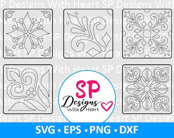 Tile Square Designs 121-125, Digital Vector Files, svg, eps, png, dxf, jpg, CNC Laser, Cricut, Silhouette, Instant Download
