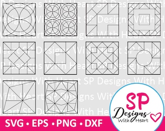 Quilt Block Designs 81-90, Digital Vector Files, svg, eps, png, dxf, jpg, CNC Laser, Cricut, Silhouette, Instant Download