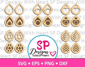 Drop Earrings Designs 1-5, Digital Vector Files, svg, eps, png, dxf, jpg, CNC Laser, Cricut, Silhouette, Instant Download