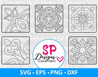 Tile Square Designs 126-130, Digital Vector Files, svg, eps, png, dxf, jpg, CNC Laser, Cricut, Silhouette, Instant Download