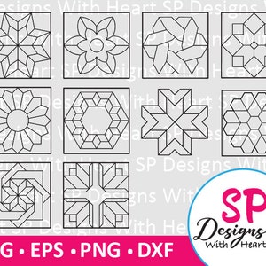 Quilt Block Designs 41-50, digitale Vektor-Dateien, svg, eps, png, dxf, jpg, CNC Laser, Cricut, Silhouette, Instant Download