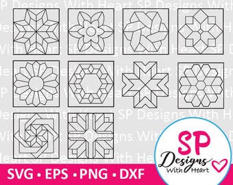 Dessins de blocs de courtepointe 41-50, fichiers vectoriels numériques, svg, eps, png, dxf, jpg, laser CNC, Cricut, Silhouette, téléchargement immédiat