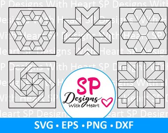 Dessins de blocs de courtepointe 46-50, fichiers vectoriels numériques, svg, eps, png, dxf, jpg, laser CNC, Cricut, Silhouette, téléchargement immédiat