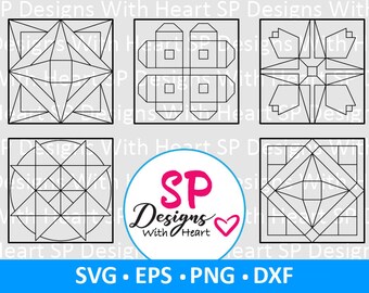 Quilt Block Designs 106-110, Digital Vector Files, svg, eps, png, dxf, jpg, CNC Laser, Cricut, Silhouette, Instant Download