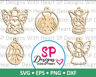 Angels Ornament Designs 46-50, Digital Vector Files, svg, eps, png, dxf, jpg, CNC Laser, Cricut, Silhouette, Instant Download